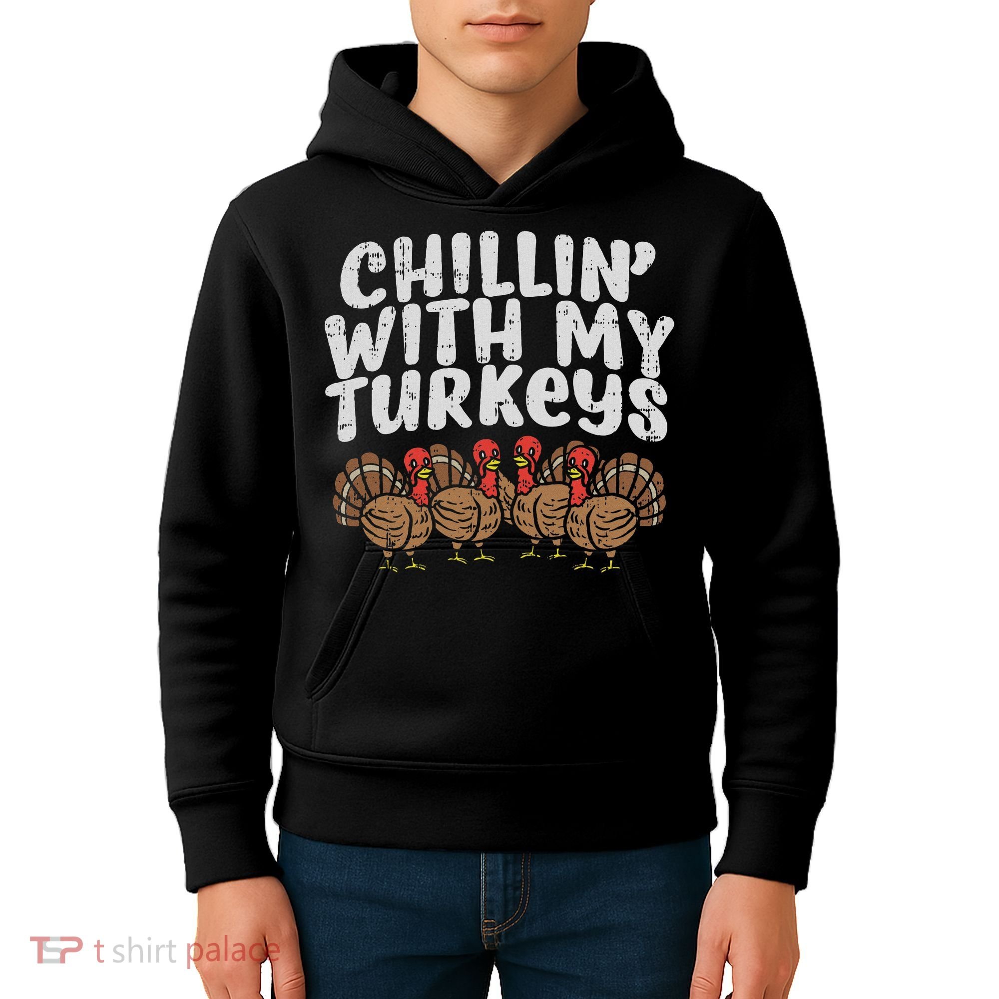 Chillin With My Turkeys Thanksgiving Family Gift Kids Hoodie