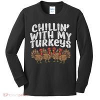 Chillin With My Turkeys Thanksgiving Family Gift Kids Long Sleeve Shirt thumb 0