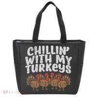 Chillin With My Turkeys Thanksgiving Family Gift Tote Bag thumb 0