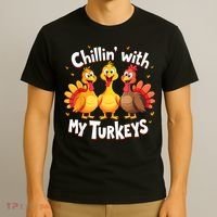 Chillin With My Turkeys Thanksgiving Family T-Shirt thumb 3