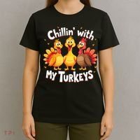 Chillin With My Turkeys Thanksgiving Family T-Shirt thumb 4