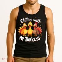 Chillin With My Turkeys Thanksgiving Family Tank Top thumb 3