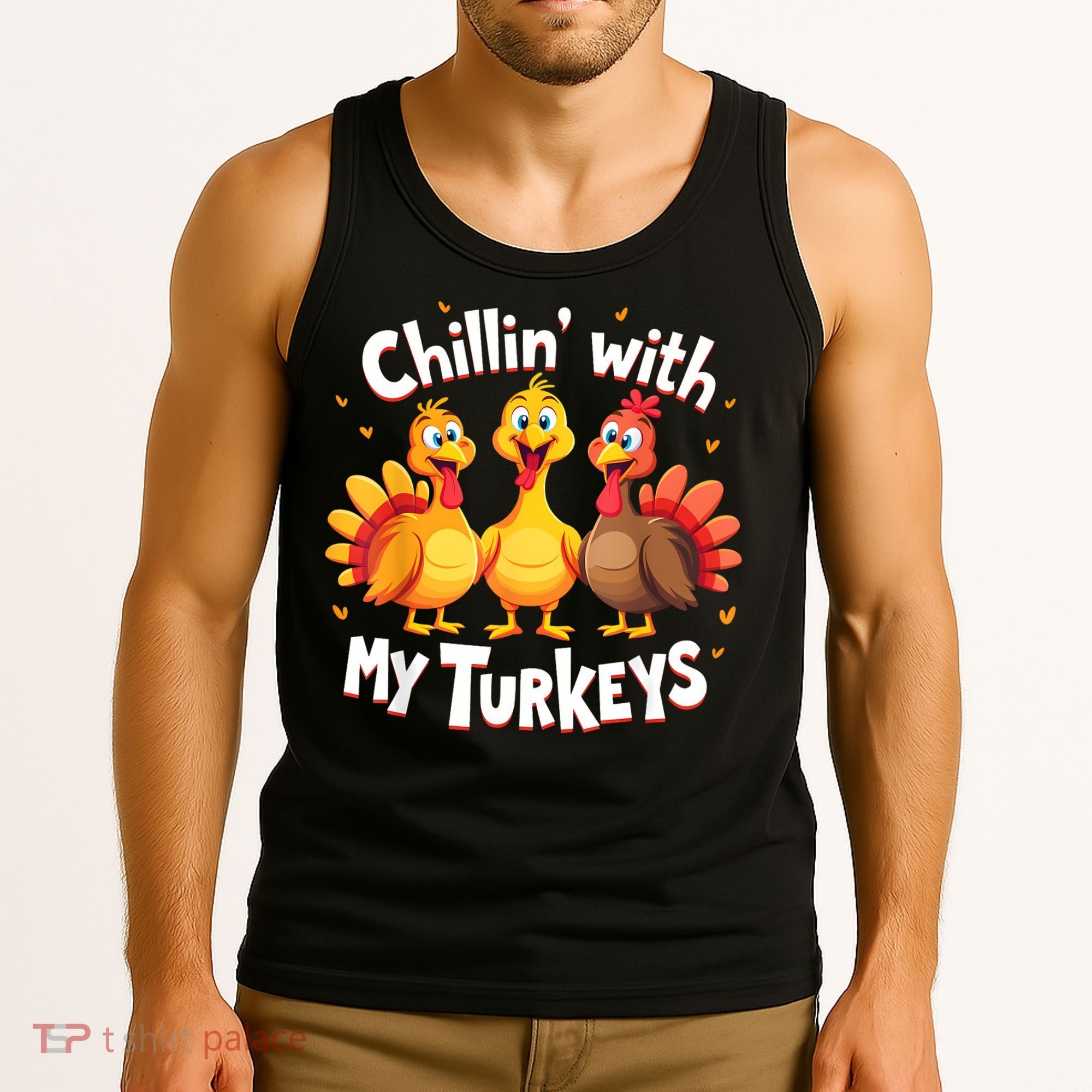 Chillin With My Turkeys Thanksgiving Family Tank Top
