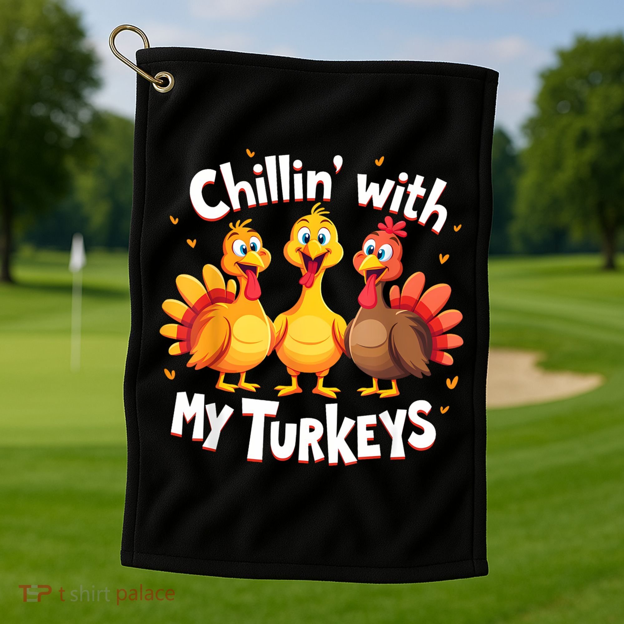 Chillin With My Turkeys Thanksgiving Family Golf Towel