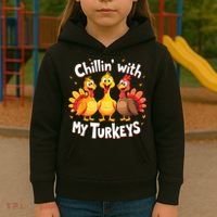 Chillin With My Turkeys Thanksgiving Family Kids Hoodie thumb 3