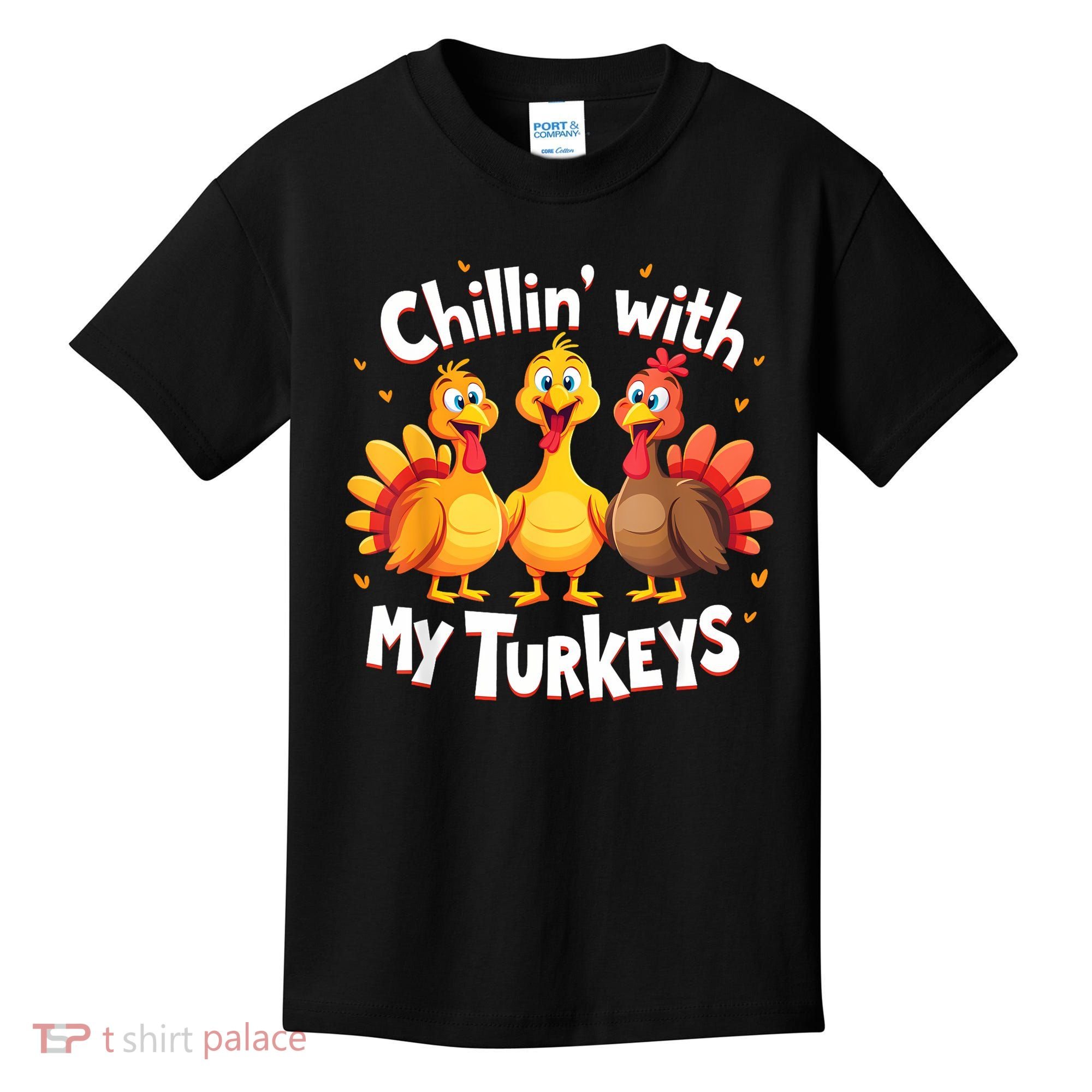 Chillin With My Turkeys Thanksgiving Family Kids T-Shirt
