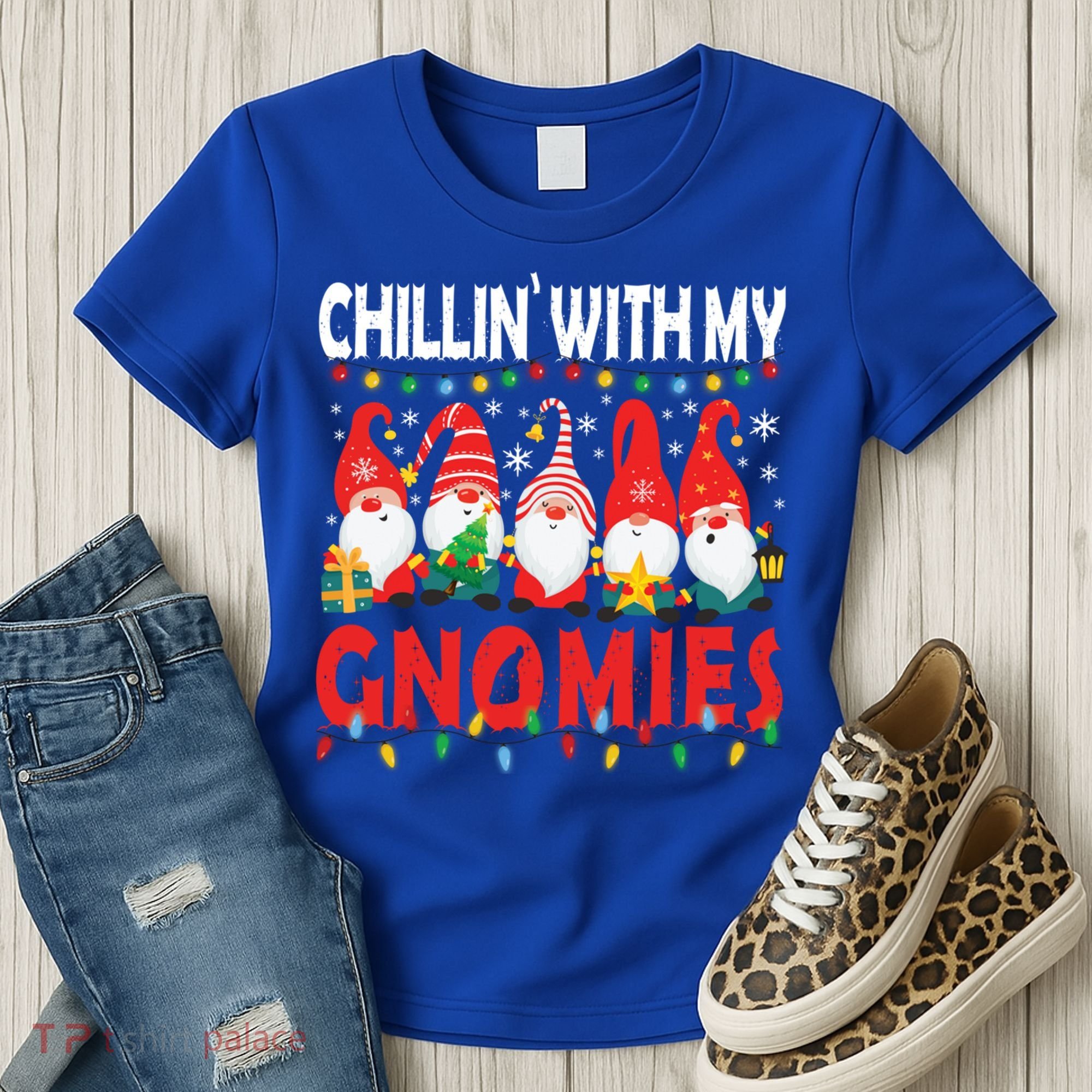 Chillin With My Gnomies Christmas Light Cute Gnomes Matching Great Gift Women's T-Shirt