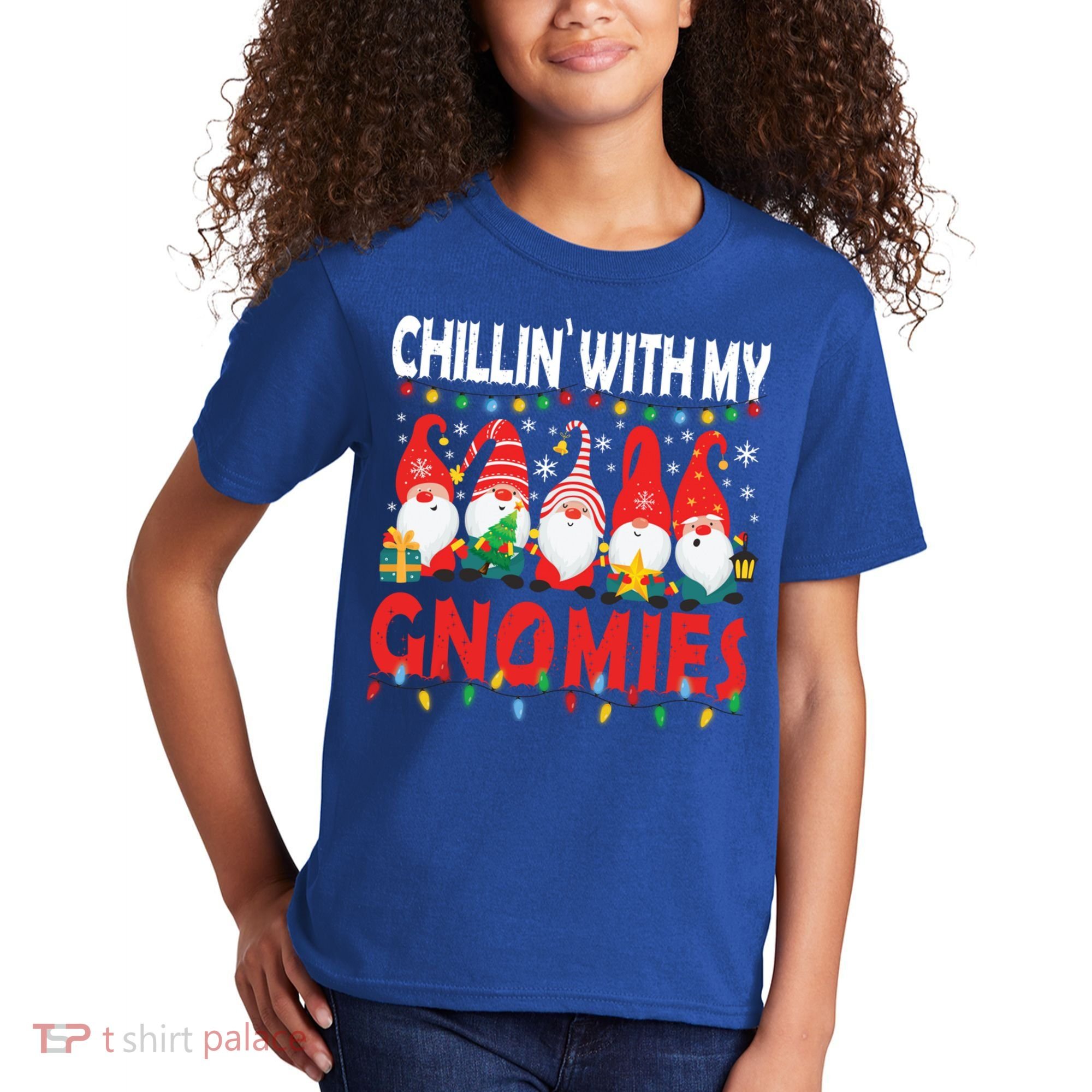 Chillin With My Gnomies Christmas Light Cute Gnomes Matching Great Gift Kids T-Shirt