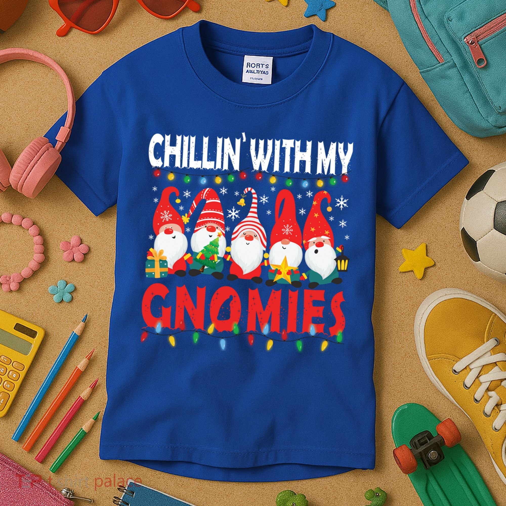Chillin With My Gnomies Christmas Light Cute Gnomes Matching Great Gift Kids T-Shirt