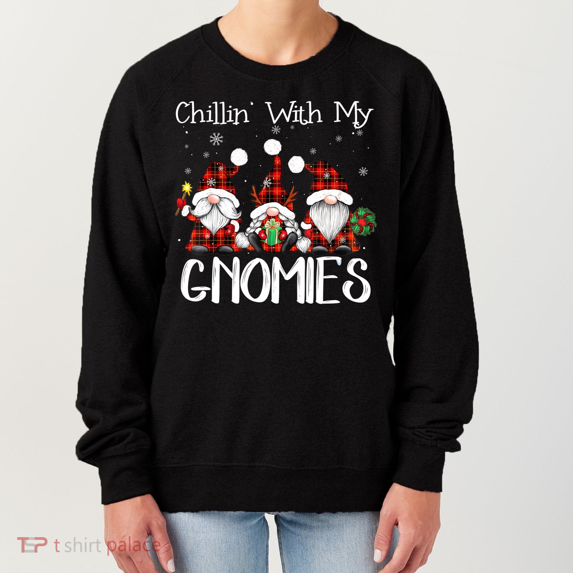 Chillin With My Gnomies Buffalo Red Plaid Christmas Gnome Women's Sweatshirt