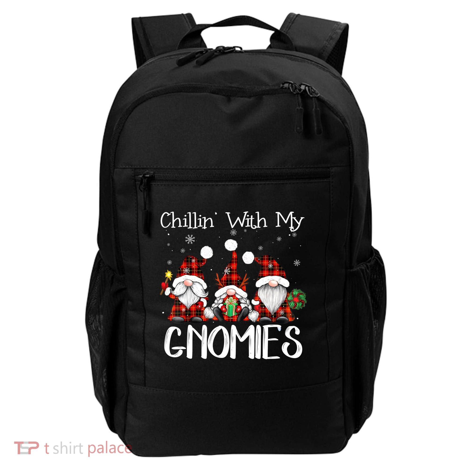 Chillin With My Gnomies Buffalo Red Plaid Christmas Gnome Backpack