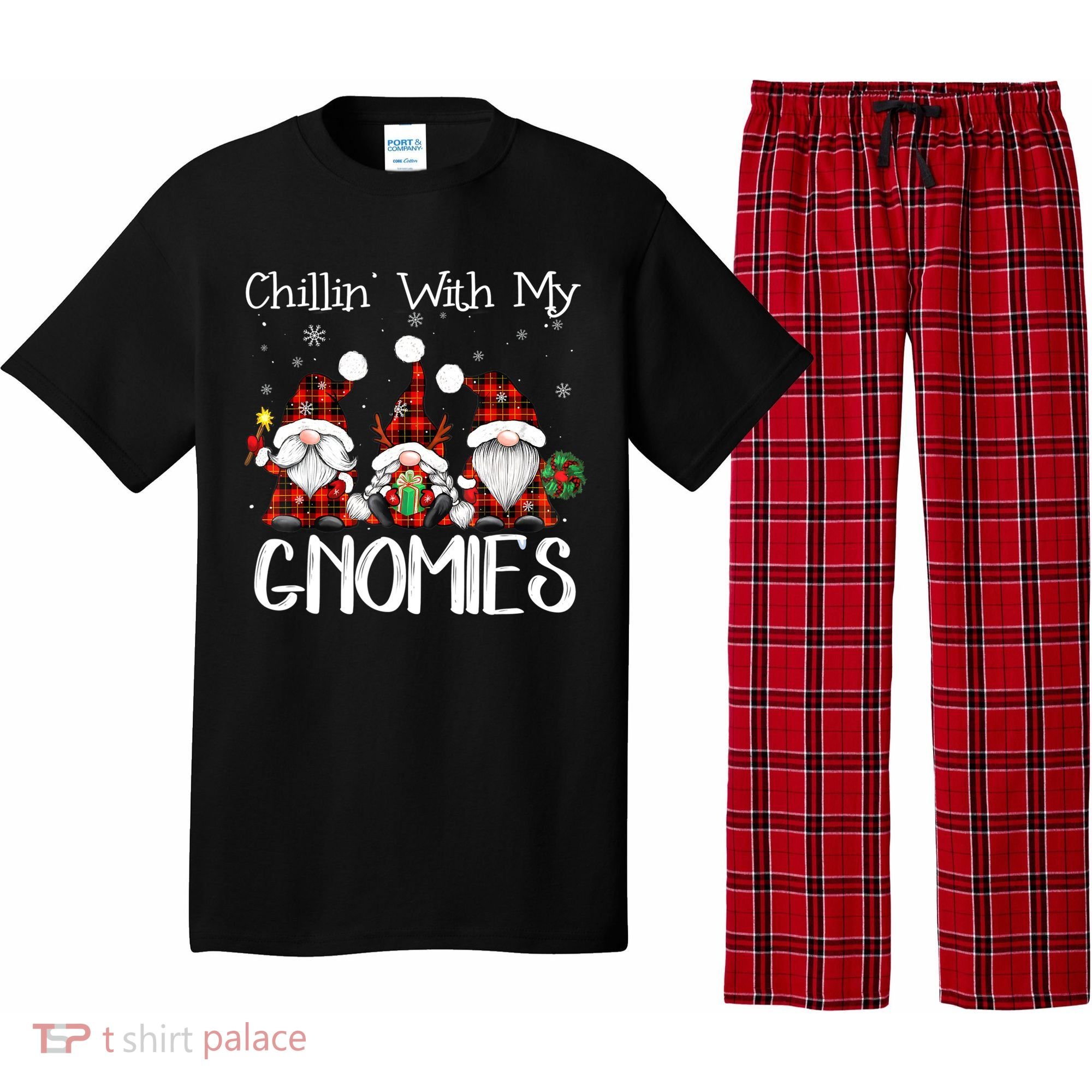 Chillin With My Gnomies Buffalo Red Plaid Christmas Gnome Pajama Set