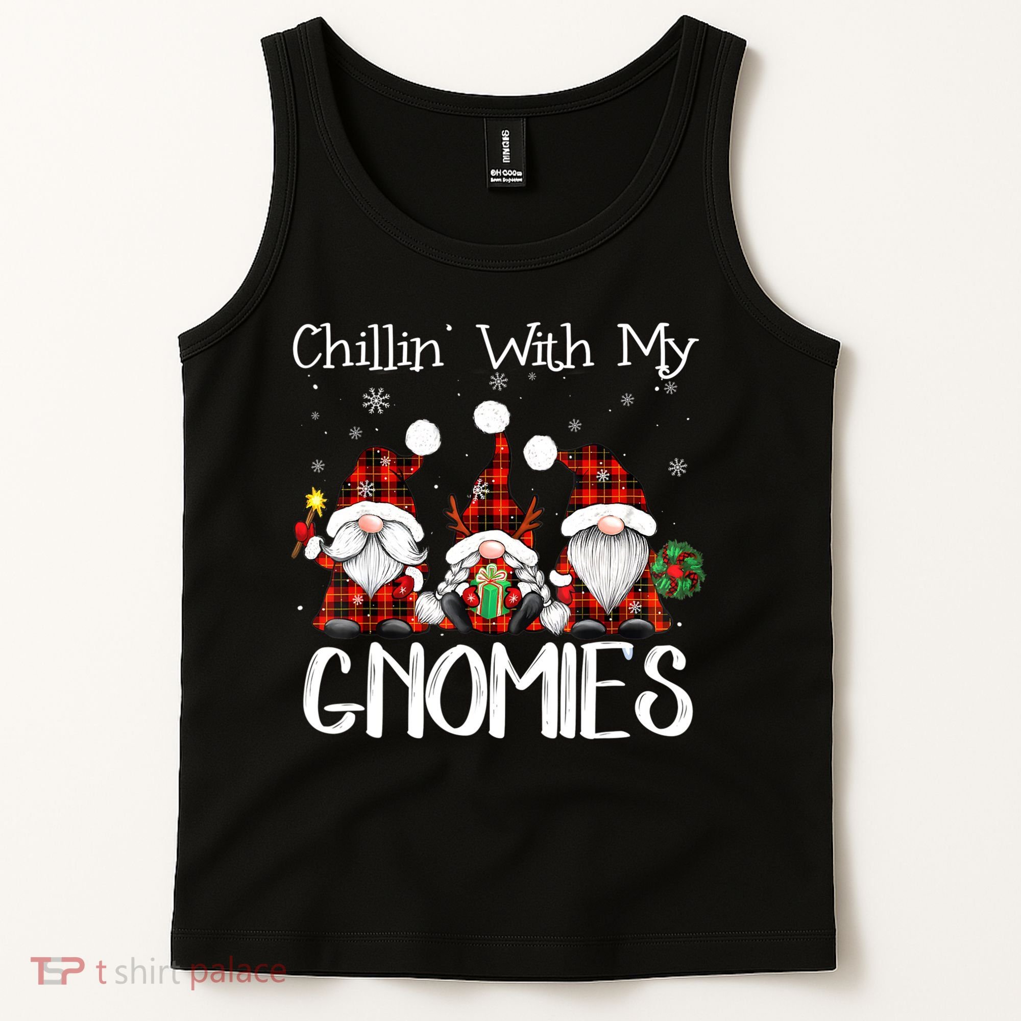Chillin With My Gnomies Buffalo Red Plaid Christmas Gnome Tank Top