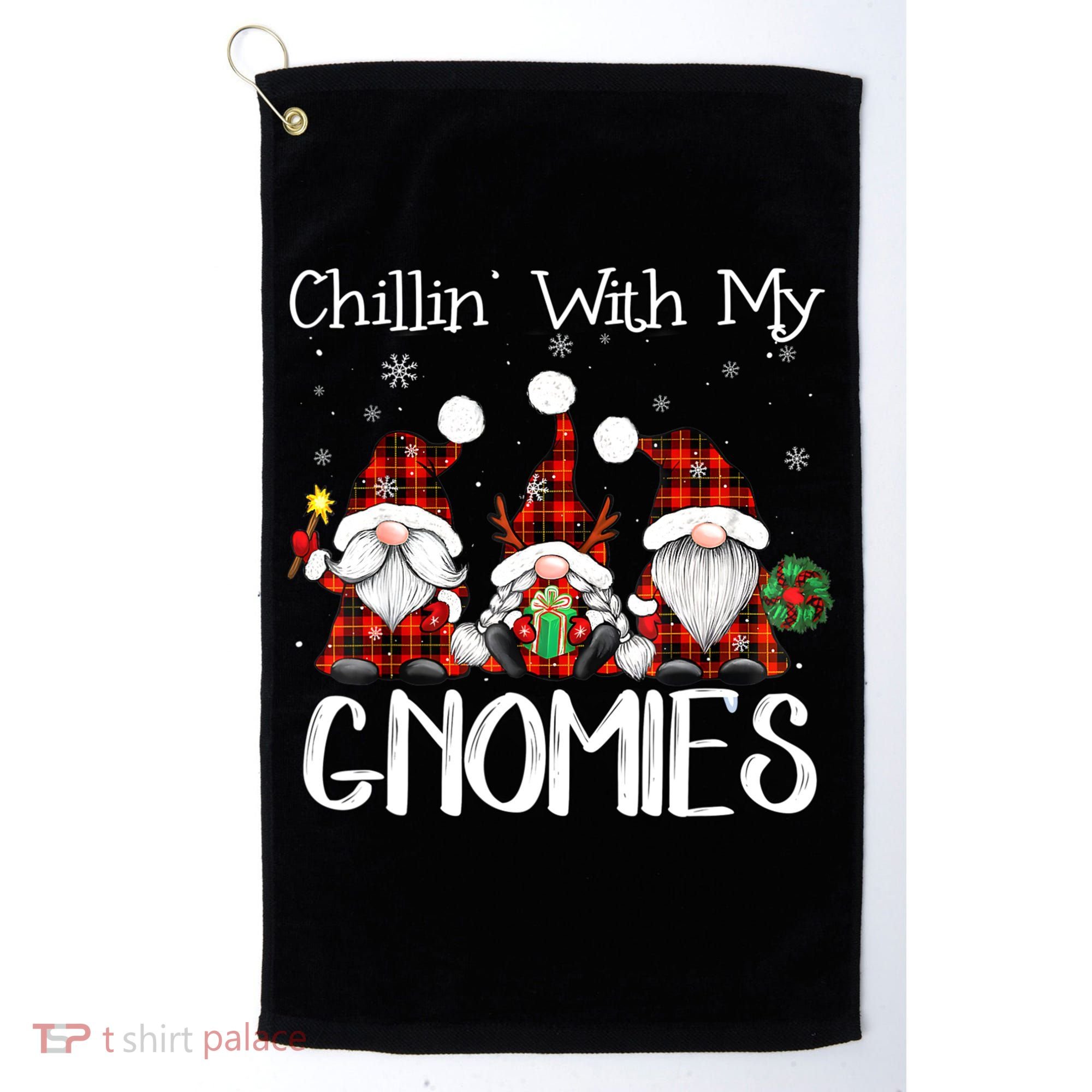 Chillin With My Gnomies Buffalo Red Plaid Christmas Gnome Golf Towel