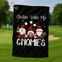 Chillin With My Gnomies Buffalo Red Plaid Christmas Gnome Golf Towel thumb 1