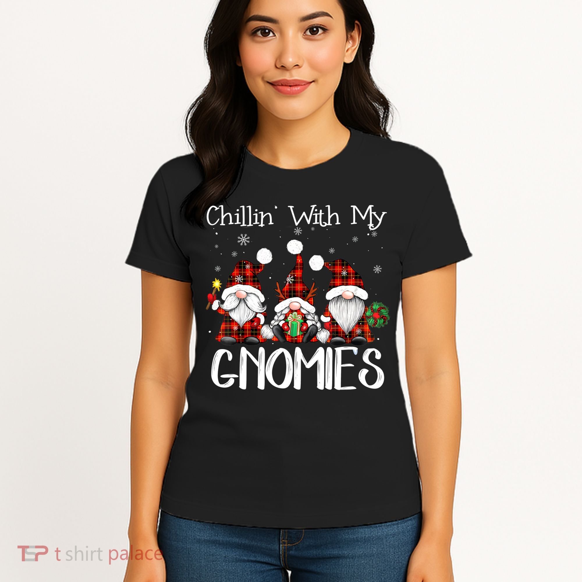 Chillin With My Gnomies Buffalo Red Plaid Christmas Gnome Women's T-Shirt
