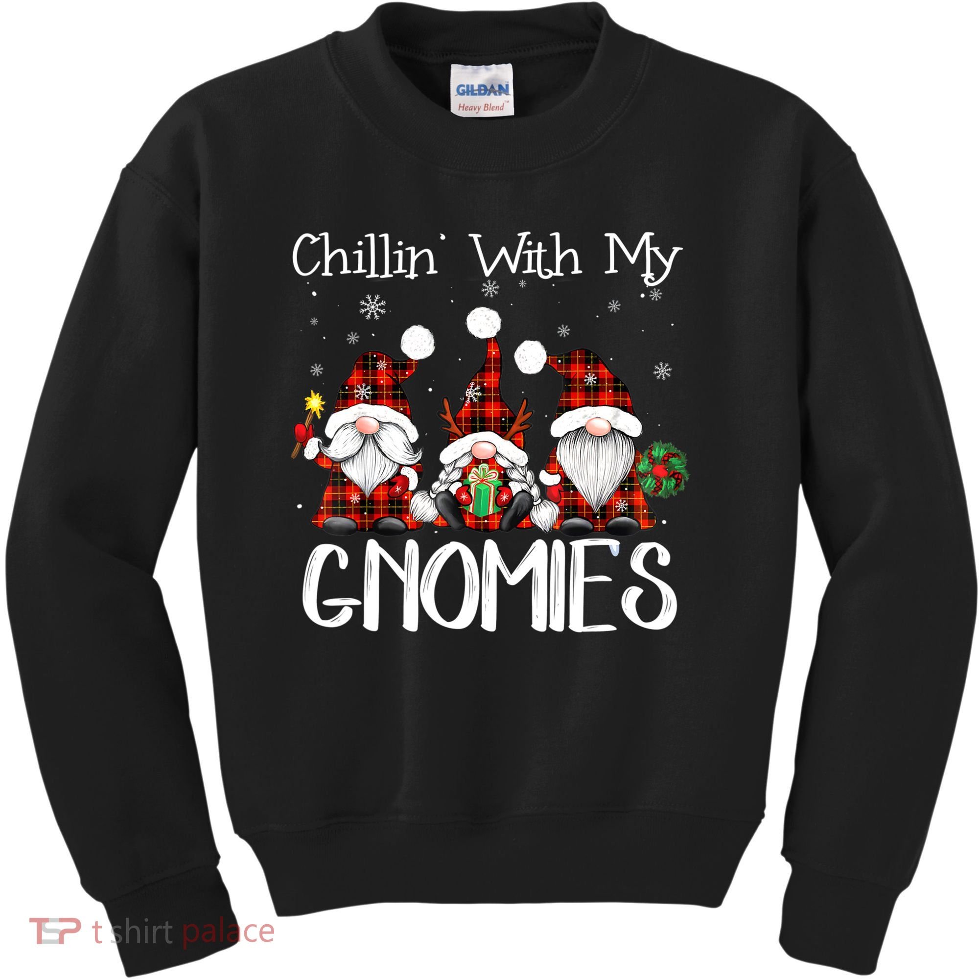 Chillin With My Gnomies Buffalo Red Plaid Christmas Gnome Kids Sweatshirt