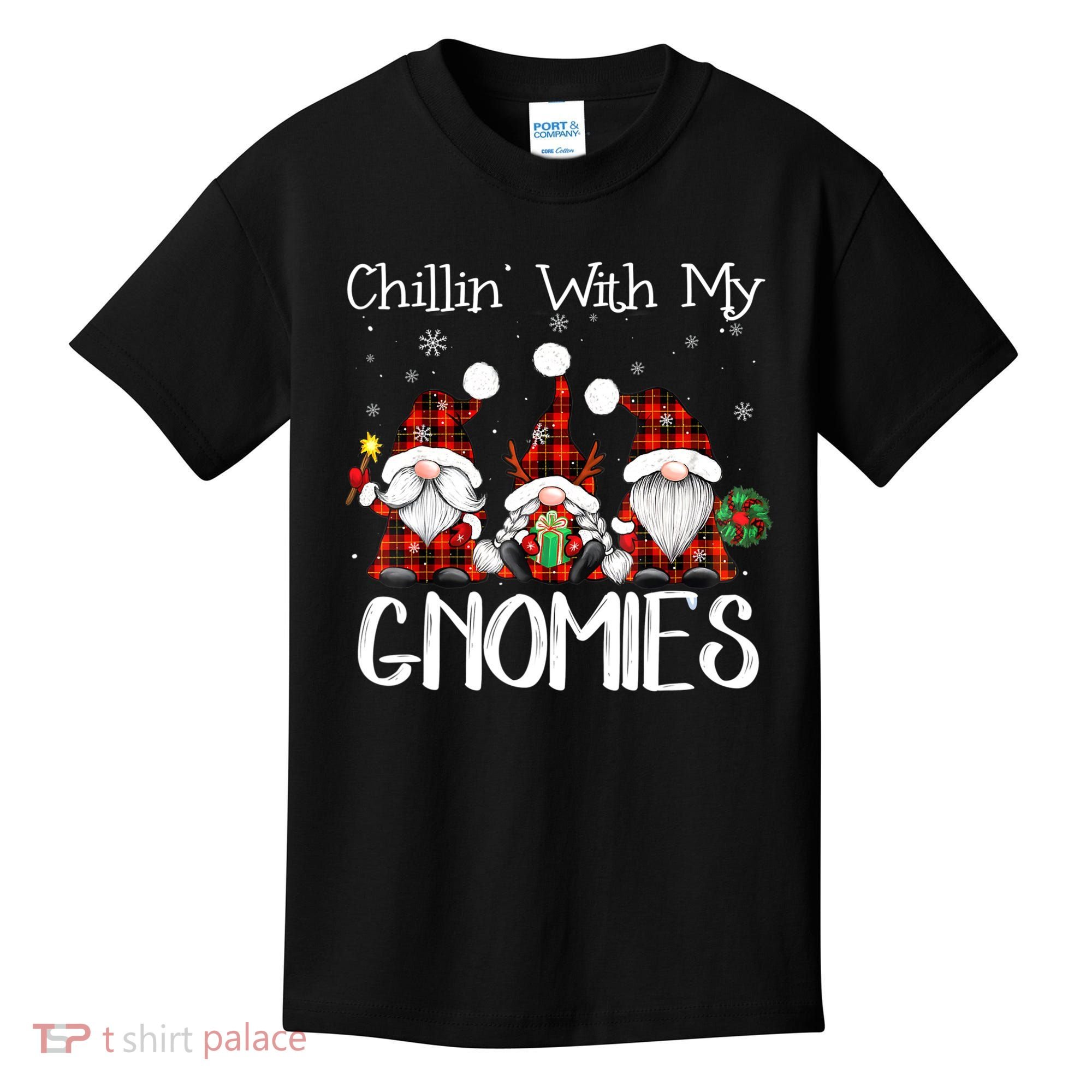 Chillin With My Gnomies Buffalo Red Plaid Christmas Gnome Kids T-Shirt