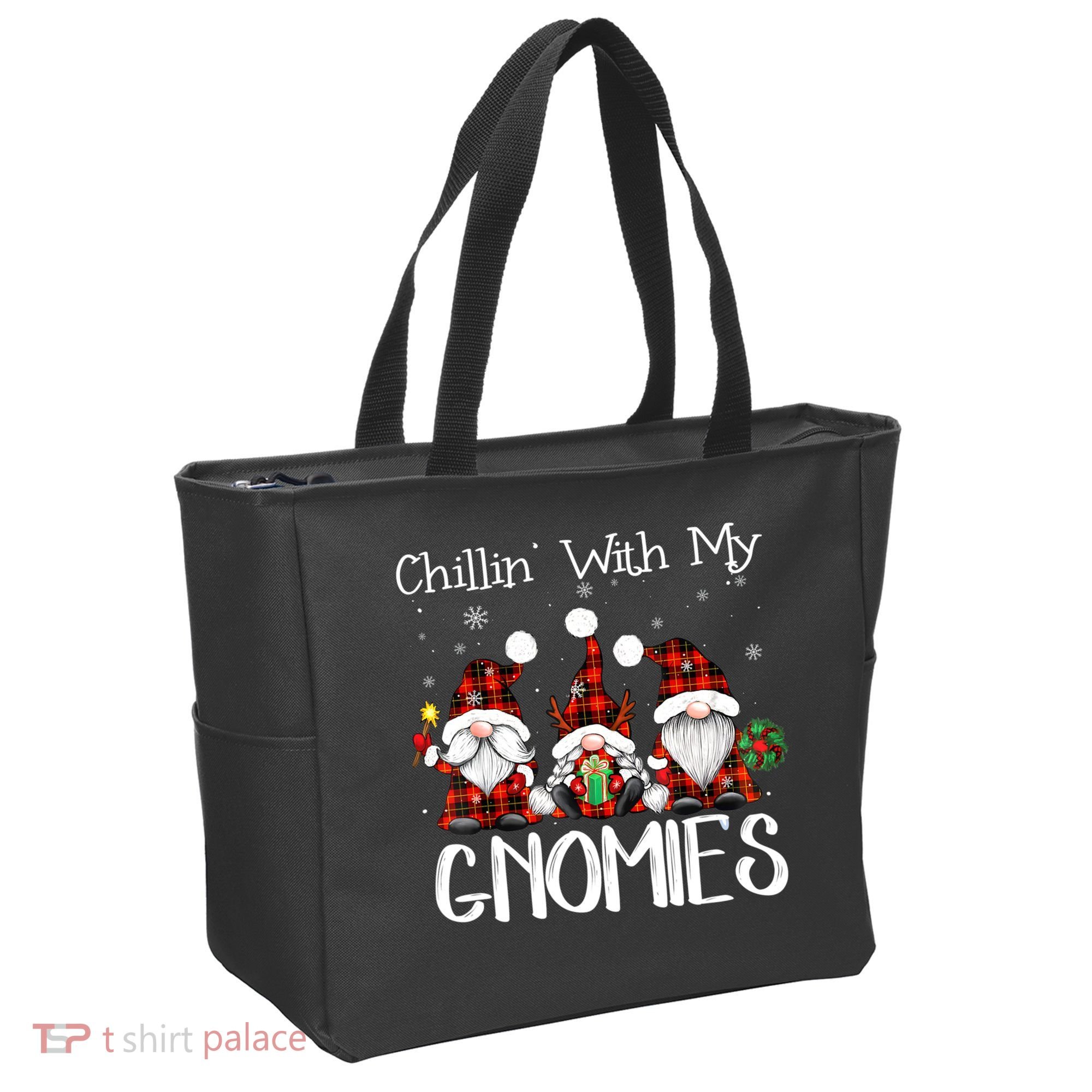 Chillin With My Gnomies Buffalo Red Plaid Christmas Gnome Tote Bag