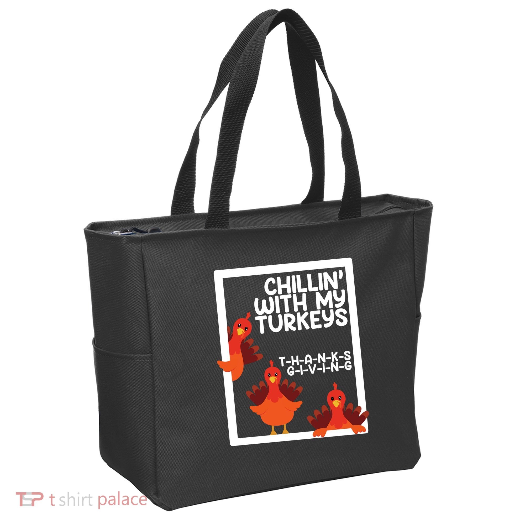 Chillin With My Turkeys Thanksgiving Funny Tote Bag