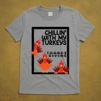 Chillin With My Turkeys Thanksgiving Funny T-Shirt thumb 5