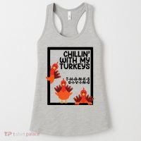 Chillin With My Turkeys Thanksgiving Funny Women's Tank Top thumb 0