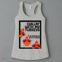 Chillin With My Turkeys Thanksgiving Funny Women's Tank Top thumb 3