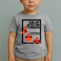 Chillin With My Turkeys Thanksgiving Funny Toddler T-Shirt thumb 2