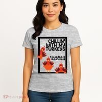 Chillin With My Turkeys Thanksgiving Funny Women's T-Shirt thumb 4