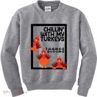 Chillin With My Turkeys Thanksgiving Funny Kids Sweatshirt thumb 0