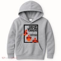 Chillin With My Turkeys Thanksgiving Funny Kids Hoodie thumb 0