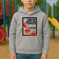 Chillin With My Turkeys Thanksgiving Funny Kids Hoodie thumb 2