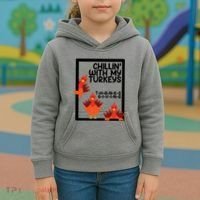 Chillin With My Turkeys Thanksgiving Funny Kids Hoodie thumb 3