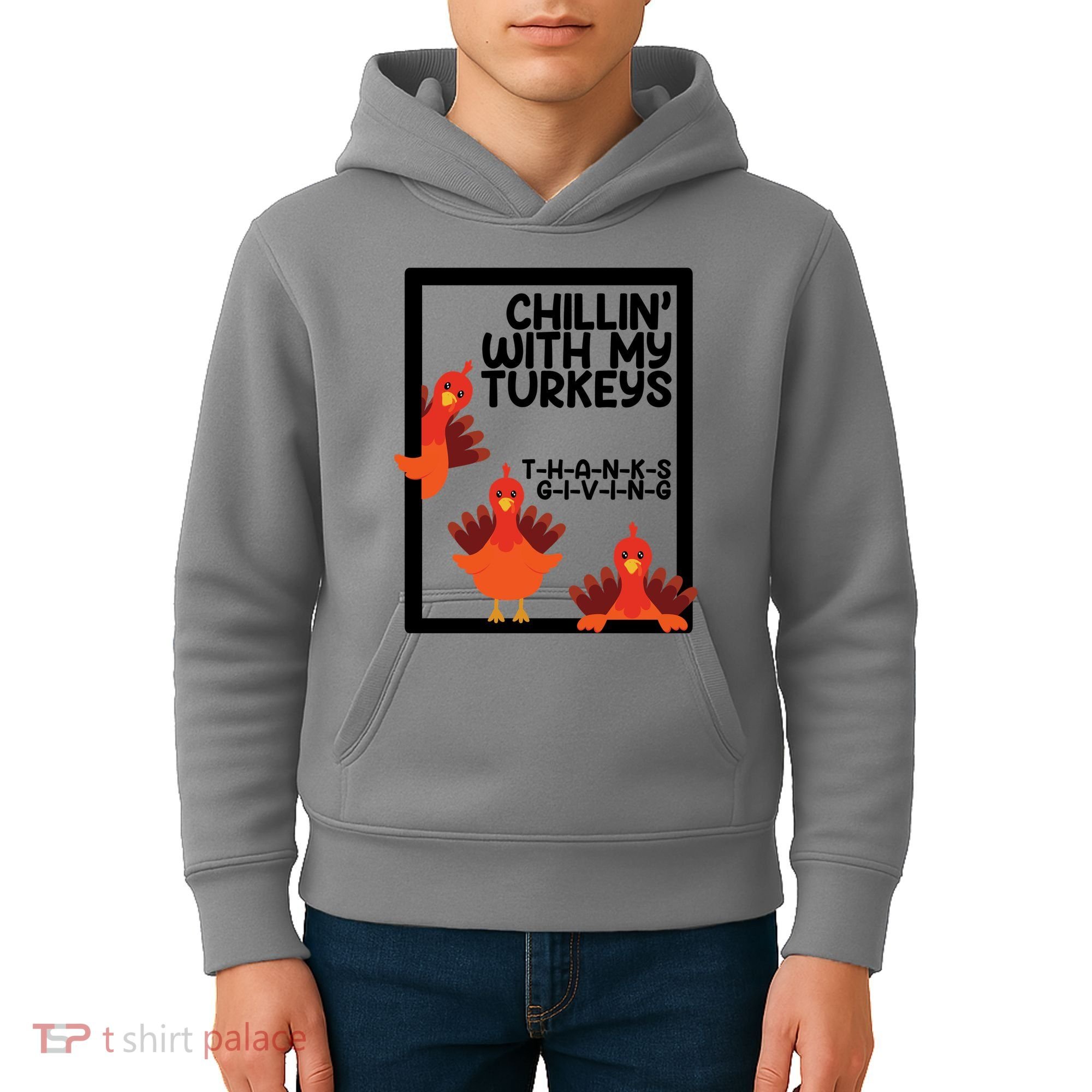 Chillin With My Turkeys Thanksgiving Funny Kids Hoodie