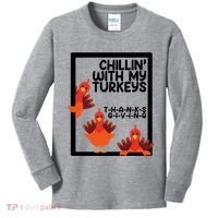 Chillin With My Turkeys Thanksgiving Funny Kids Long Sleeve Shirt thumb 0