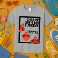 Chillin With My Turkeys Thanksgiving Funny Kids T-Shirt thumb 3