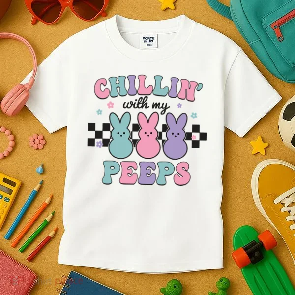Chillin With My Peeps Easter Bunny Kids T-Shirt