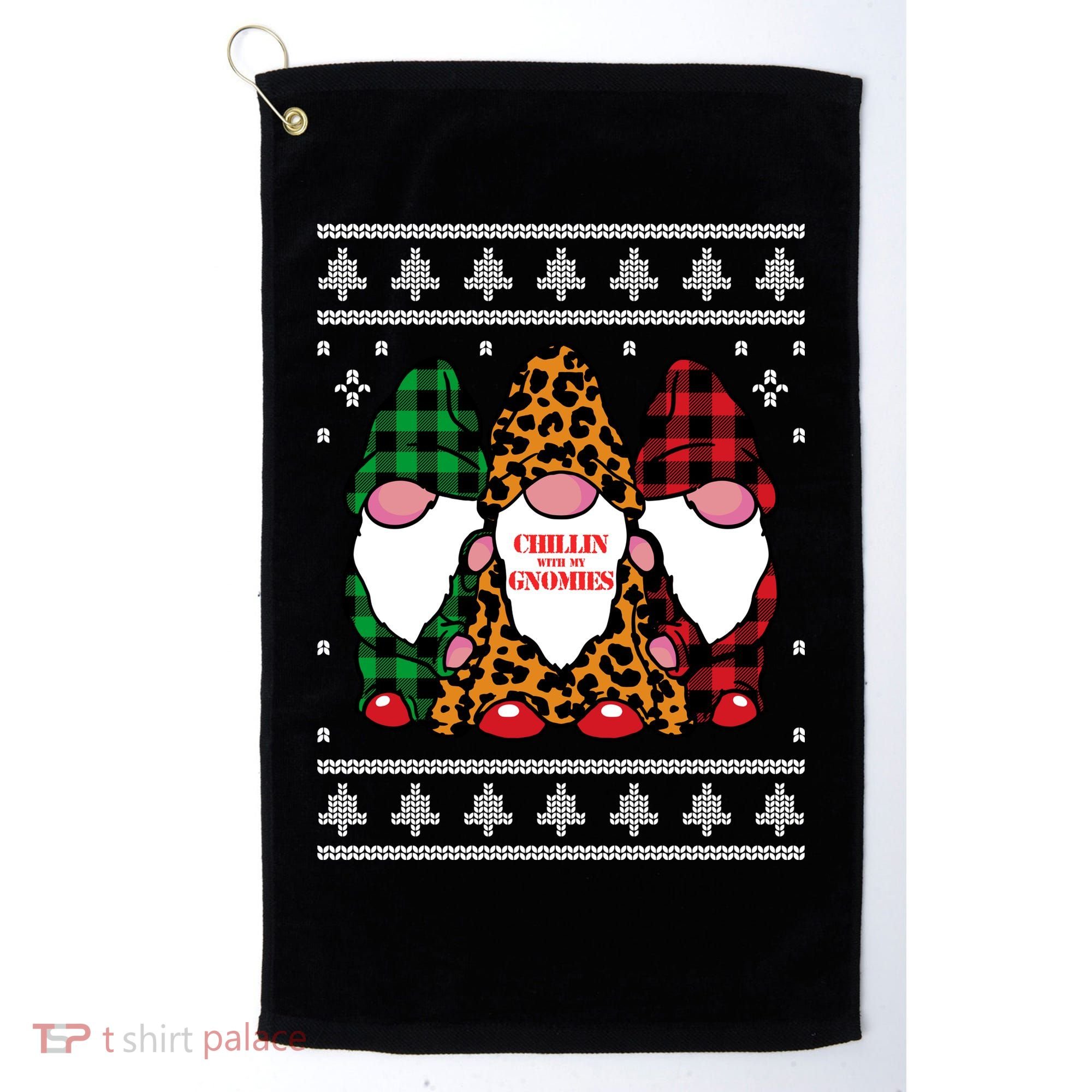 Chillin With My Gnomies Gnomes In Pajamas Ugly Christmas Golf Towel