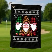 Chillin With My Gnomies Gnomes In Pajamas Ugly Christmas Golf Towel thumb 1