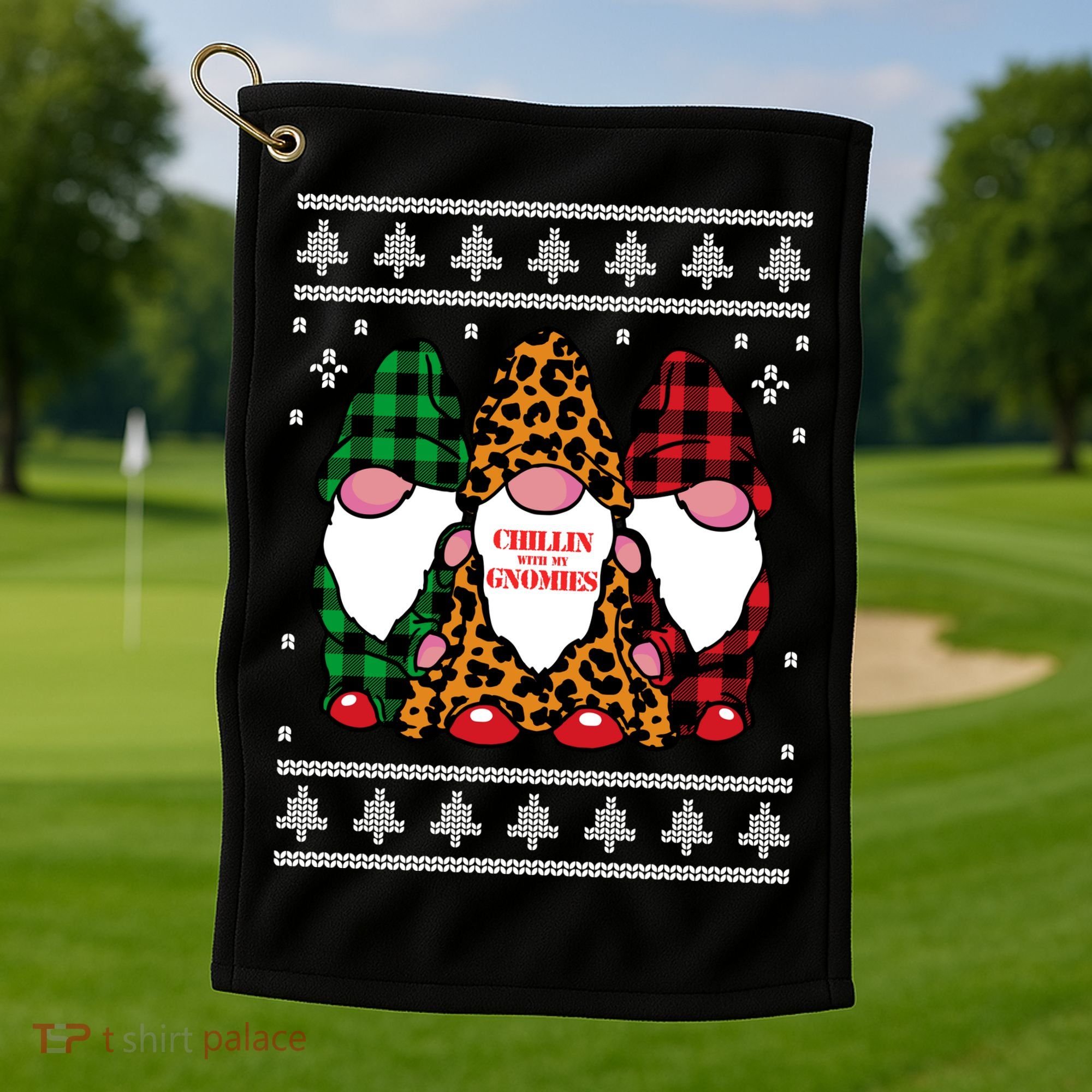 Chillin With My Gnomies Gnomes In Pajamas Ugly Christmas Golf Towel