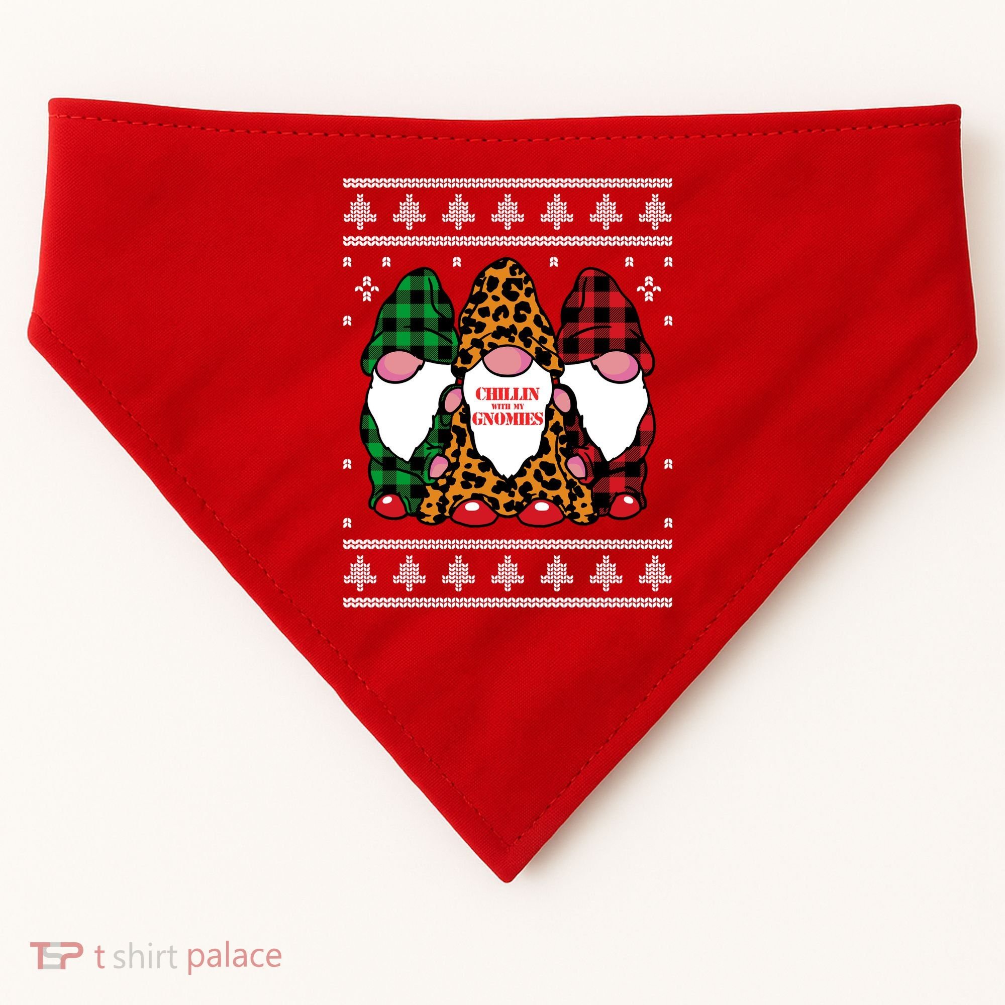 Chillin With My Gnomies Gnomes In Pajamas Ugly Christmas USA-Made Doggie Bandana
