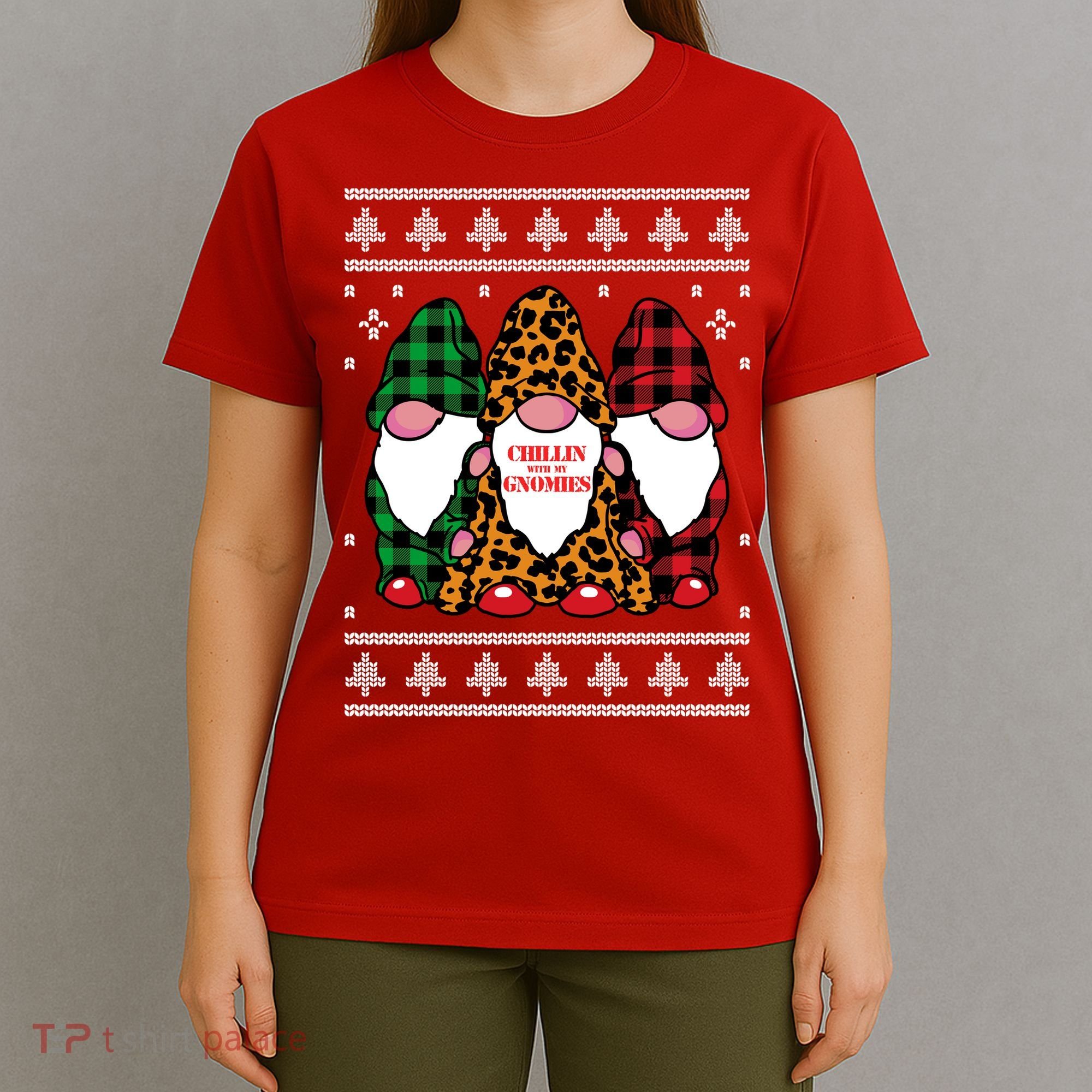 Chillin With My Gnomies Gnomes In Pajamas Ugly Christmas T-Shirt