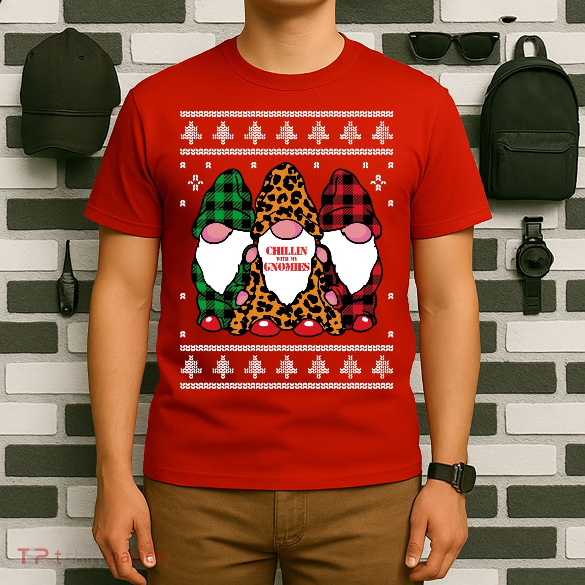 Chillin With My Gnomies Gnomes In Pajamas Ugly Christmas T-Shirt