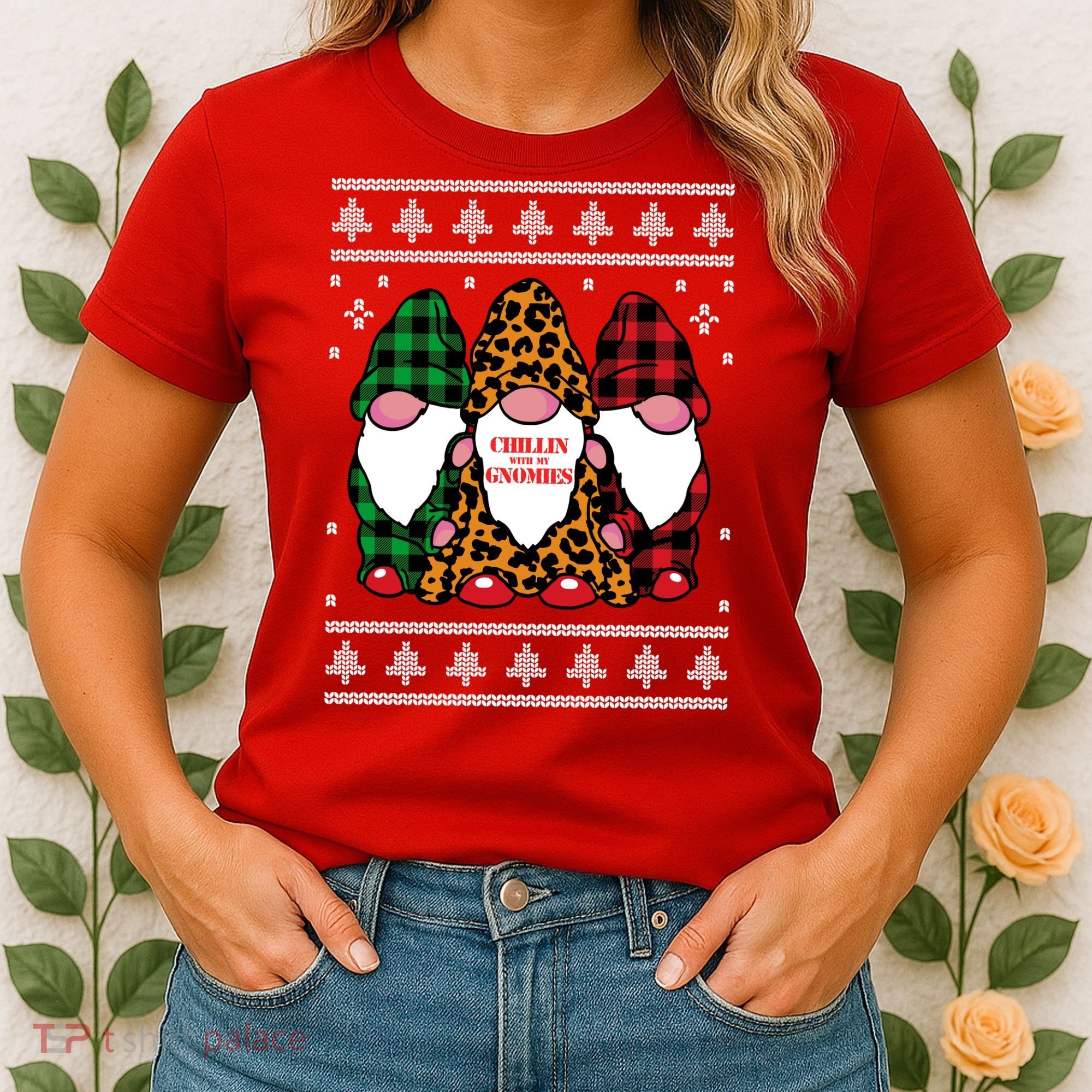 Chillin With My Gnomies Gnomes In Pajamas Ugly Christmas Women's T-Shirt