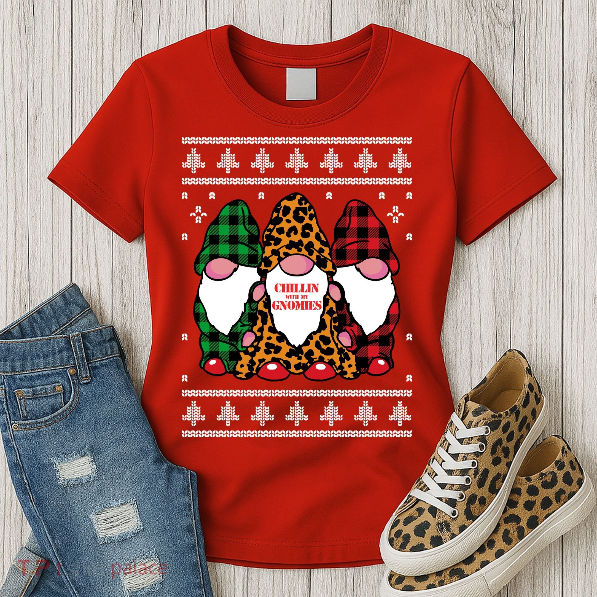 Chillin With My Gnomies Gnomes In Pajamas Ugly Christmas Women's T-Shirt
