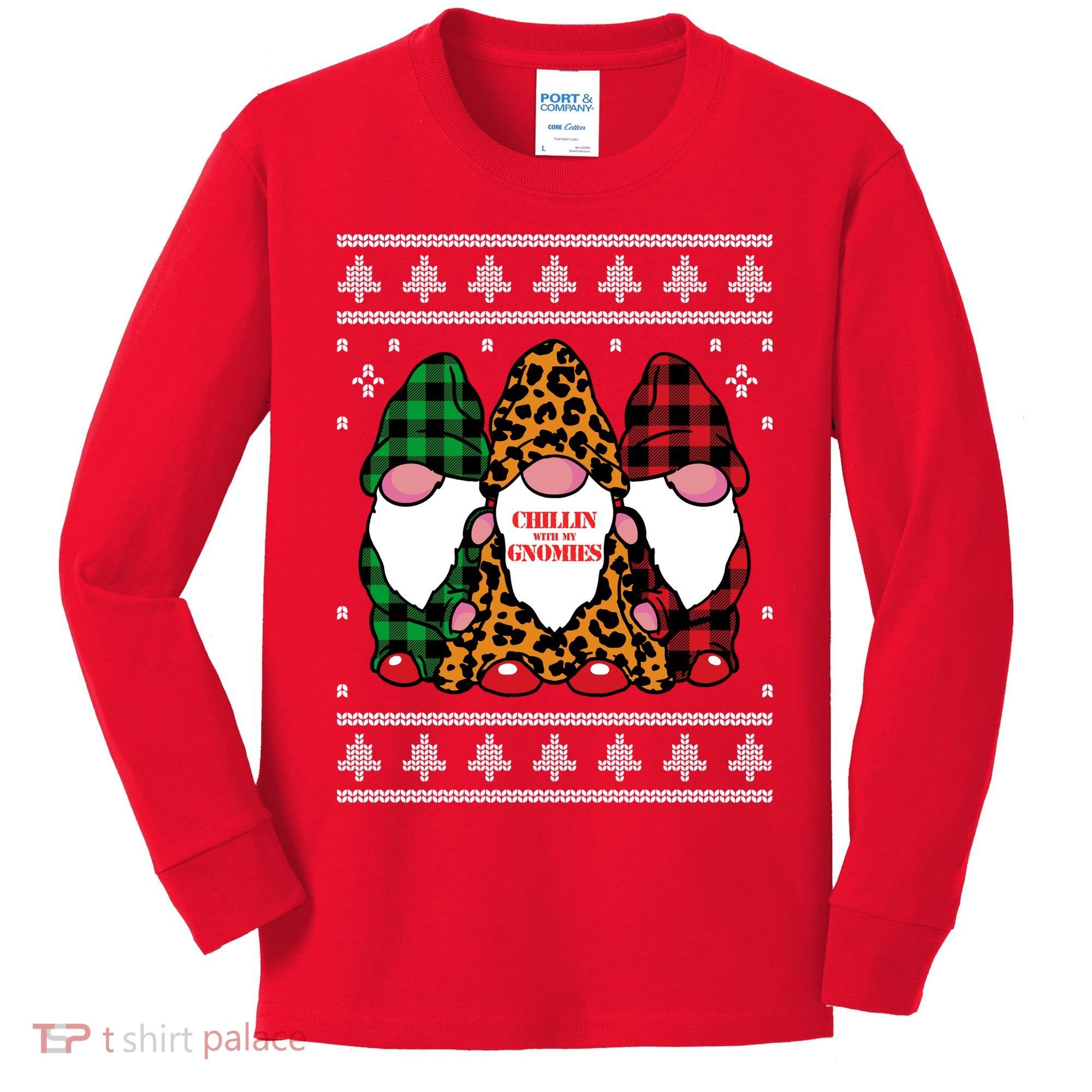 Chillin With My Gnomies Gnomes In Pajamas Ugly Christmas Kids Long Sleeve Shirt