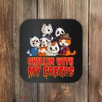 Chillin With My Creeps Funny Cat Horror Movies Serial Killer Coaster thumb 0