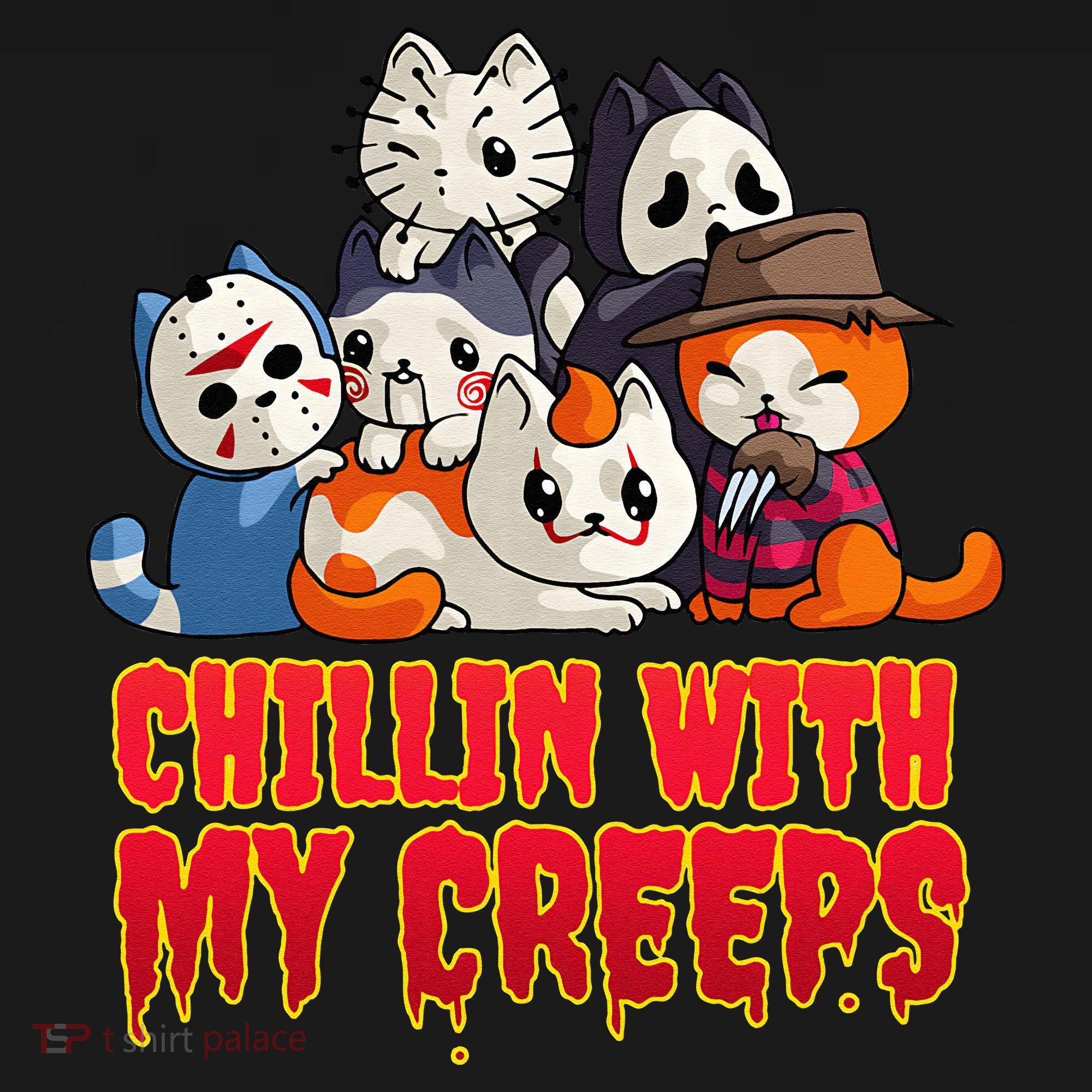 Chillin With My Creeps Funny Cat Horror Movies Serial Killer Coaster