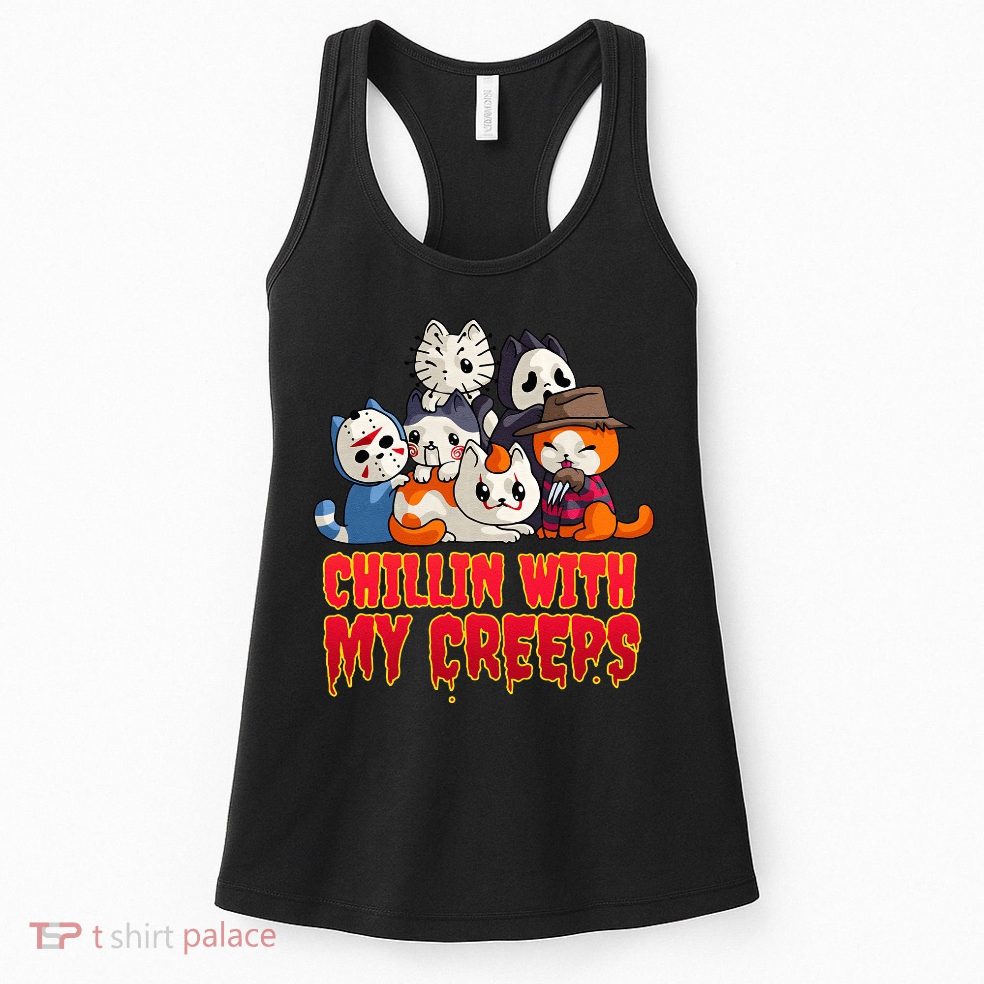 Chillin With My Creeps Funny Cat Horror Movies Serial Killer Women's Tank Top
