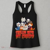 Chillin With My Creeps Funny Cat Horror Movies Serial Killer Women's Tank Top thumb 3